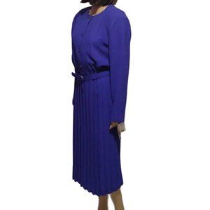 Vintage 80s Dress Leslie Fay Purple Long Sleeve Crepe Dress Size 12 Deadstock